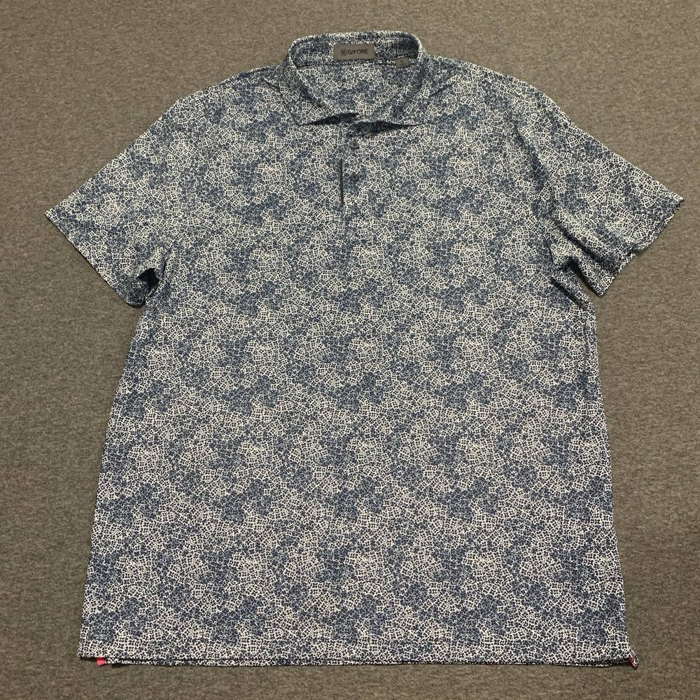 G/Fore Men's Hydrangea Tech Jersey Polo Blue/White Spread Collar - Size XL